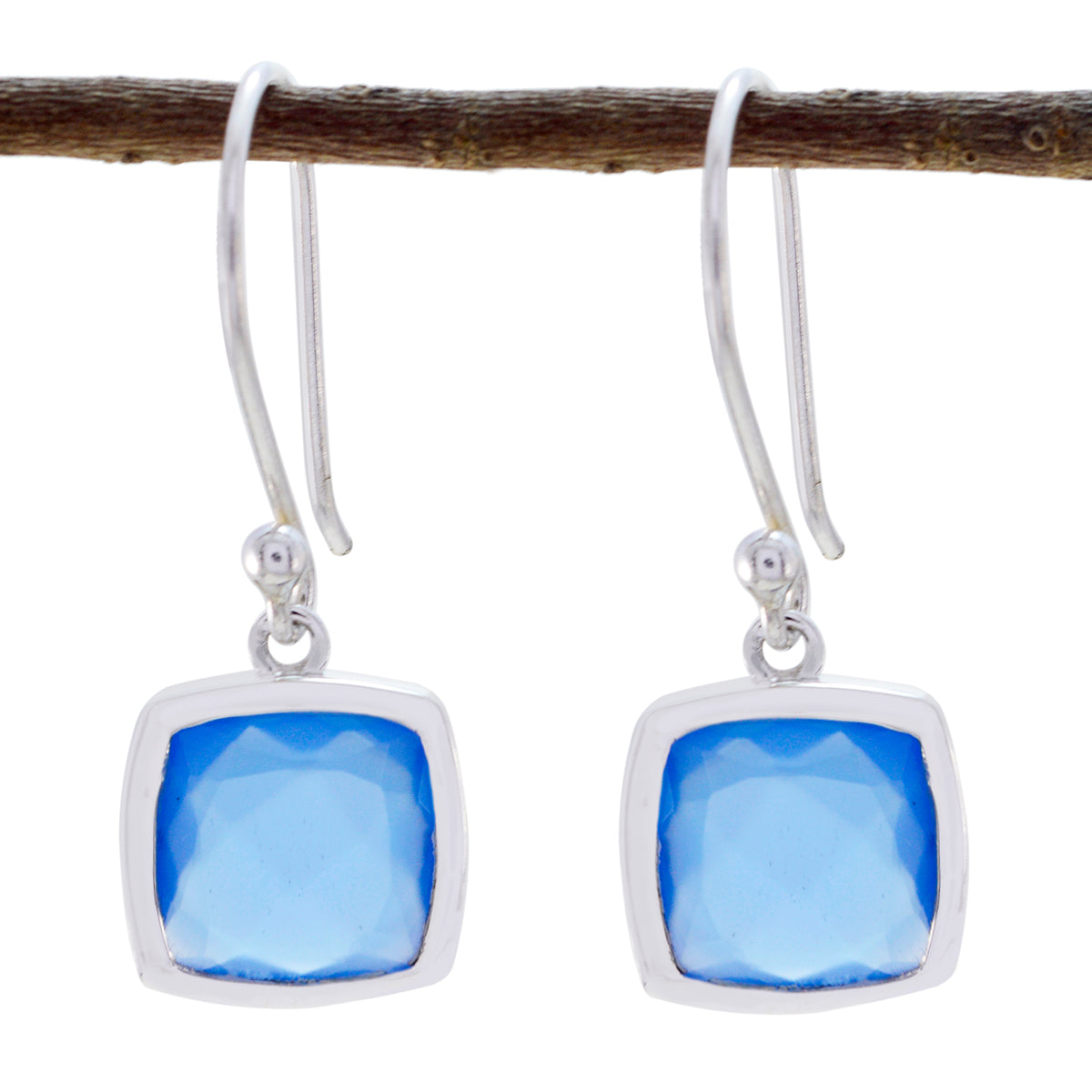 Luisa Blue Solitaire Dangle Earrings for Glam Style Blue Chalcedony Blue Dangle