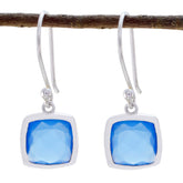 Luisa Blue Solitaire Dangle Earrings for Glam Style Blue Chalcedony Blue Dangle