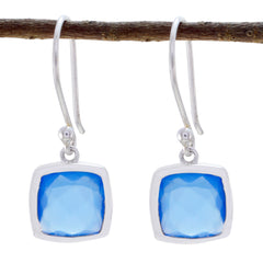 Luisa Blue Solitaire Dangle Earrings for Glam Style Blue Chalcedony Blue Dangle