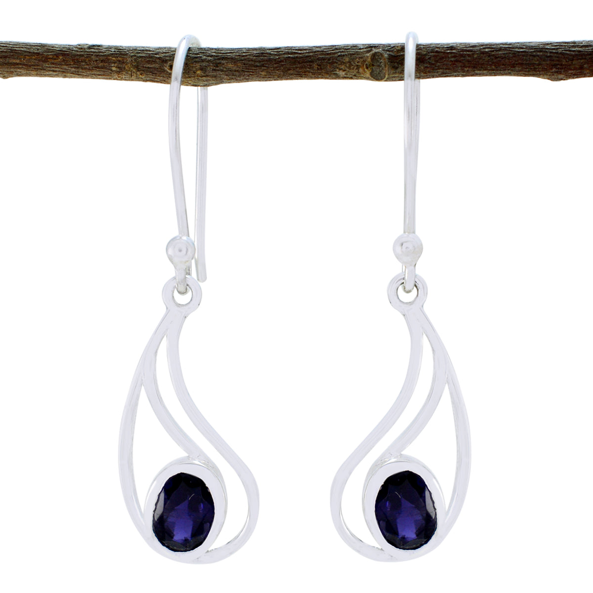 Claire Blue Solitaire Dangle Earrings for Everyday Elegance Iolite Blue Dangle