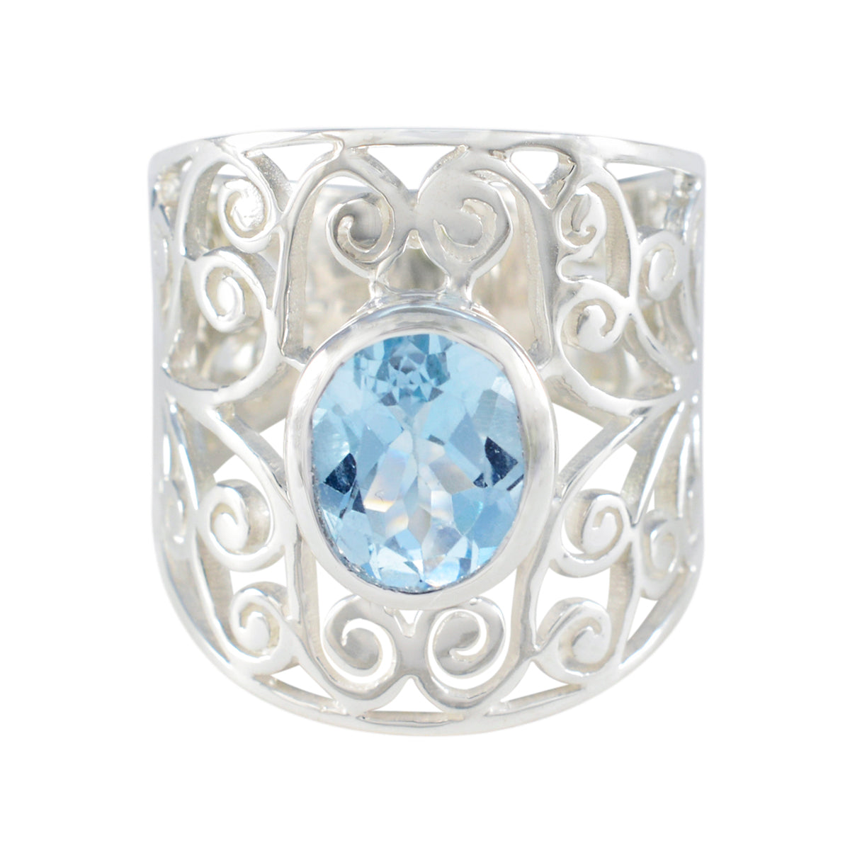 Julia Blue Solitaire Filigree Ring with Elegant Design Blue Topaz Blue