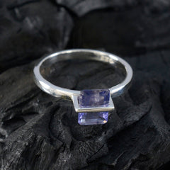 Eva Blue Solitaire Gemstone Ring Silver Band