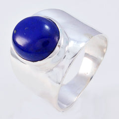Sofia blue solitaire gemstone ring with a large round blue stone set in polished silver band