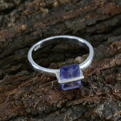 Eva Blue Solitaire Gemstone Ring Silver Band
