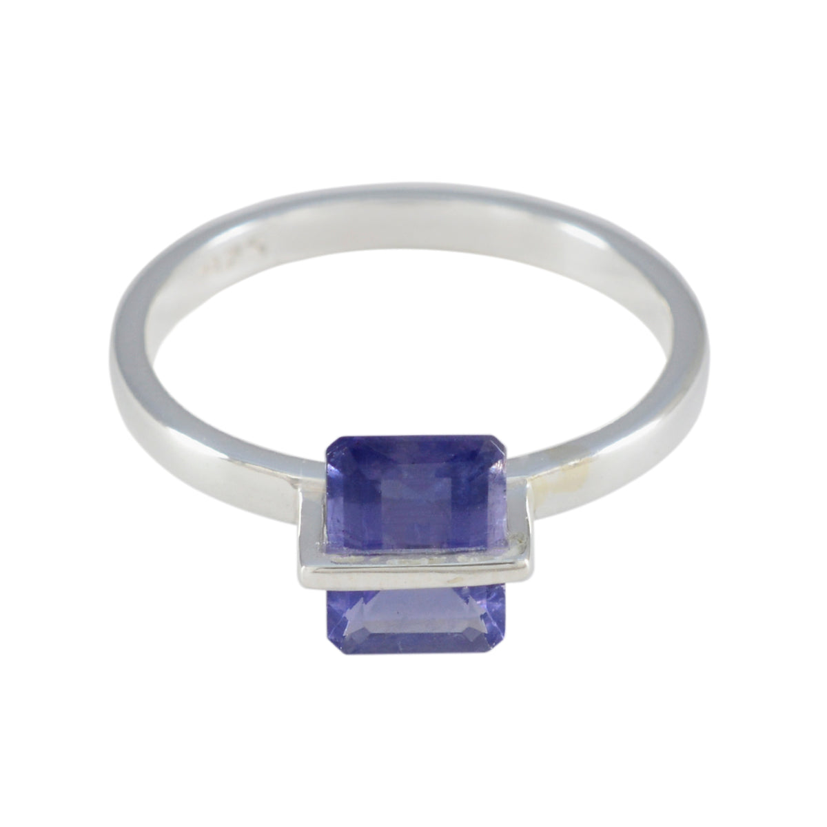 Eva Blue Solitaire Gemstone Ring Silver Band Iolite Blue