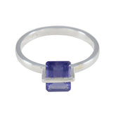 Eva Blue Solitaire Gemstone Ring Silver Band Iolite Blue