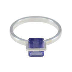 Eva Blue Solitaire Gemstone Ring Silver Band Iolite Blue