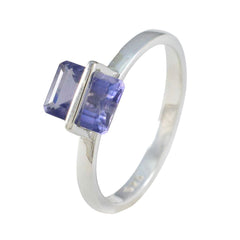 Eva Blue Solitaire Gemstone Ring Silver Band