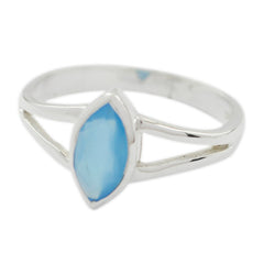 Nari blue solitaire geometric ring with marquise-shaped blue stone set in silver band