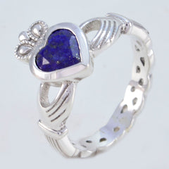 Sofia blue solitaire promise ring with heart-shaped blue stone and intricate silver band design