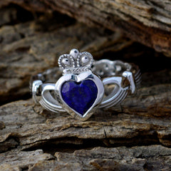 Sofia blue solitaire promise ring with heart-shaped blue stone and silver crown design