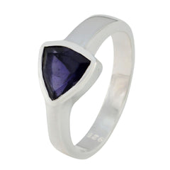 Yasmin blue solitaire ring for women featuring a triangular blue gemstone set in silver band