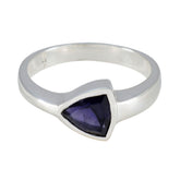 Yasmin silver ring featuring a triangular blue gemstone blue solitaire ring for women