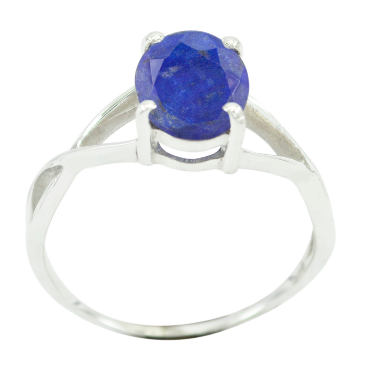 Seo-yeon Blue Solitaire Ring India with Elegant Silver Band Lapis Lazuli Blue