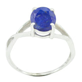 Seo-yeon Blue Solitaire Ring India with Elegant Silver Band Lapis Lazuli Blue