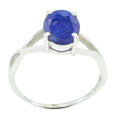 Seo-yeon Blue Solitaire Ring India with Elegant Silver Band Lapis Lazuli Blue
