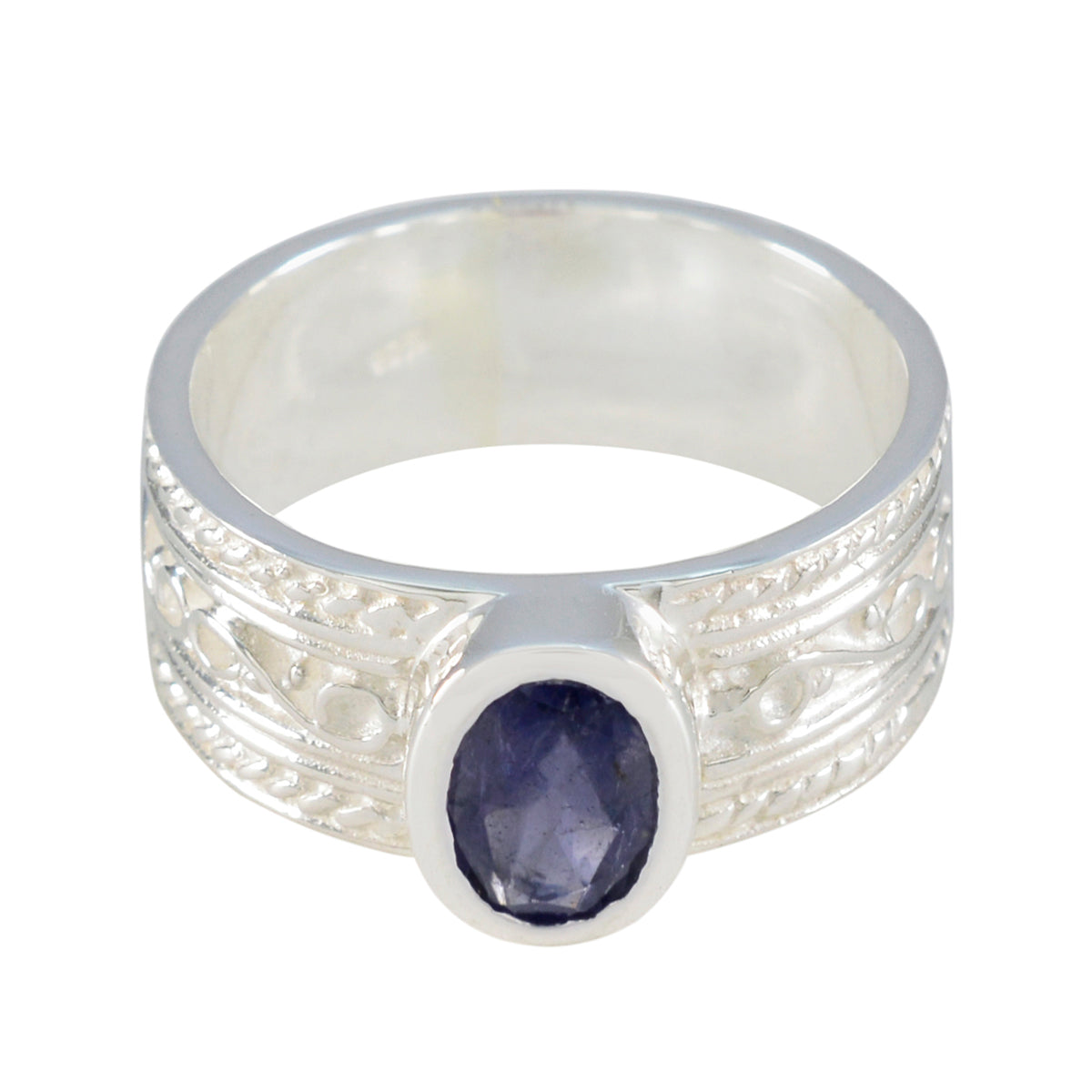 Liyana Blue Solitaire Ring in Elegant Silver Design Iolite Blue