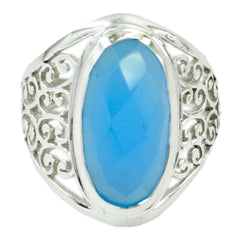 Dayana Blue Solitaire Ring with Intricate Silver Detail Blue Chalcedony Blue