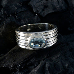 Zoey Blue Solitaire Ring with Stylish Silver Band