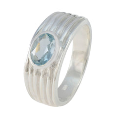 Zoey Blue Solitaire Ring with Stylish Silver Band