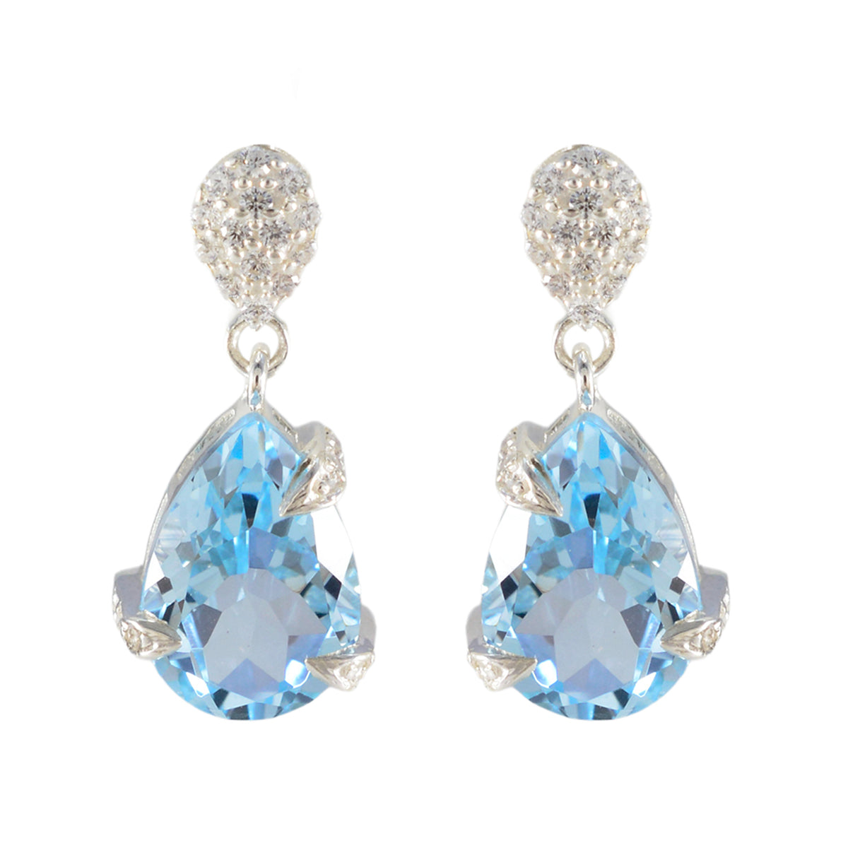 Mei Blue Solitaire Stud Earrings - Stunning Sparkle Blue Topaz Blue Stud