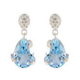 Mei Blue Solitaire Stud Earrings - Stunning Sparkle Blue Topaz Blue Stud