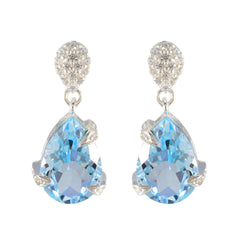 Mei Blue Solitaire Stud Earrings - Stunning Sparkle Blue Topaz Blue Stud