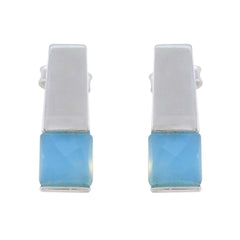 Katharina Blue Solitaire Stud Earrings for Everyday Glam Blue Chalcedony Blue Stud