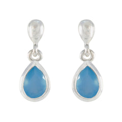 Zoey Blue Solitaire Stud Earrings for Everyday Glam Chalcedony Blue Stud