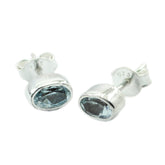 Teresa Blue Solitaire Stud Earrings - Elegant Gemstone Fashion Blue Topaz Blue Stud