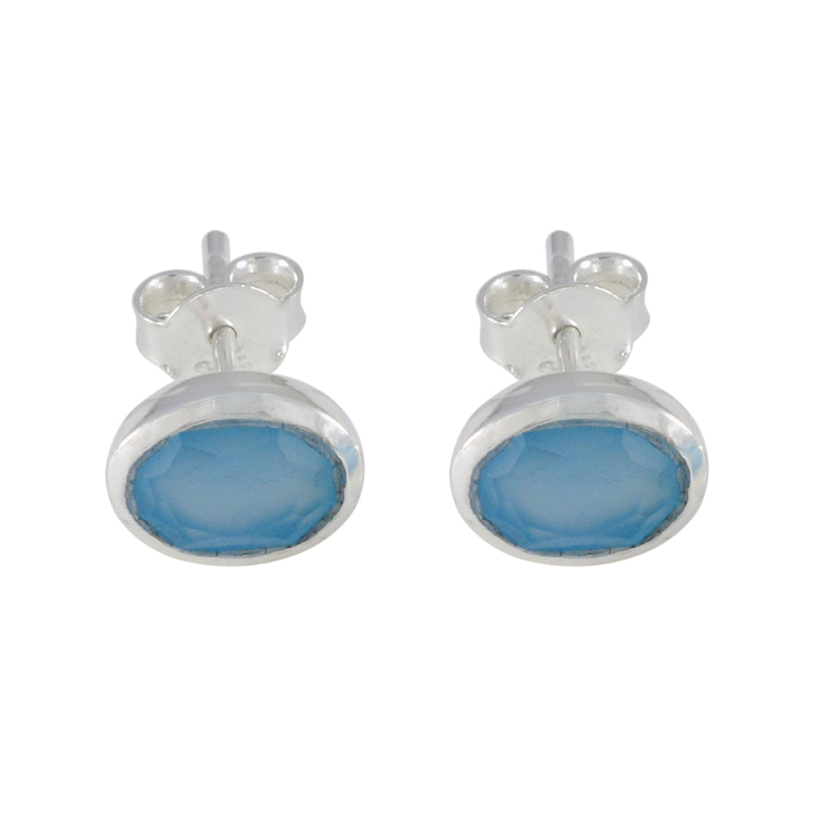 Hana Blue Solitaire Stud Earrings for Everyday Glam Blue Chalcedony Blue Stud