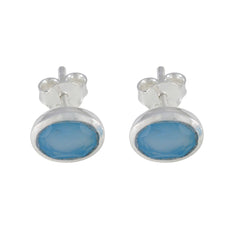 Hana Blue Solitaire Stud Earrings for Everyday Glam Blue Chalcedony Blue Stud