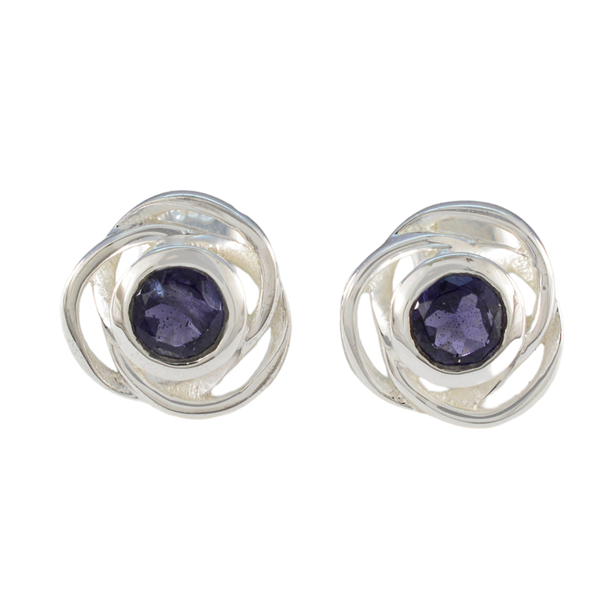 Mei Blue Solitaire Stud Earrings for Everyday Glam Iolite Blue Stud