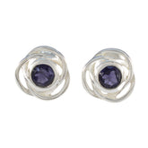 Mei Blue Solitaire Stud Earrings for Everyday Glam Iolite Blue Stud