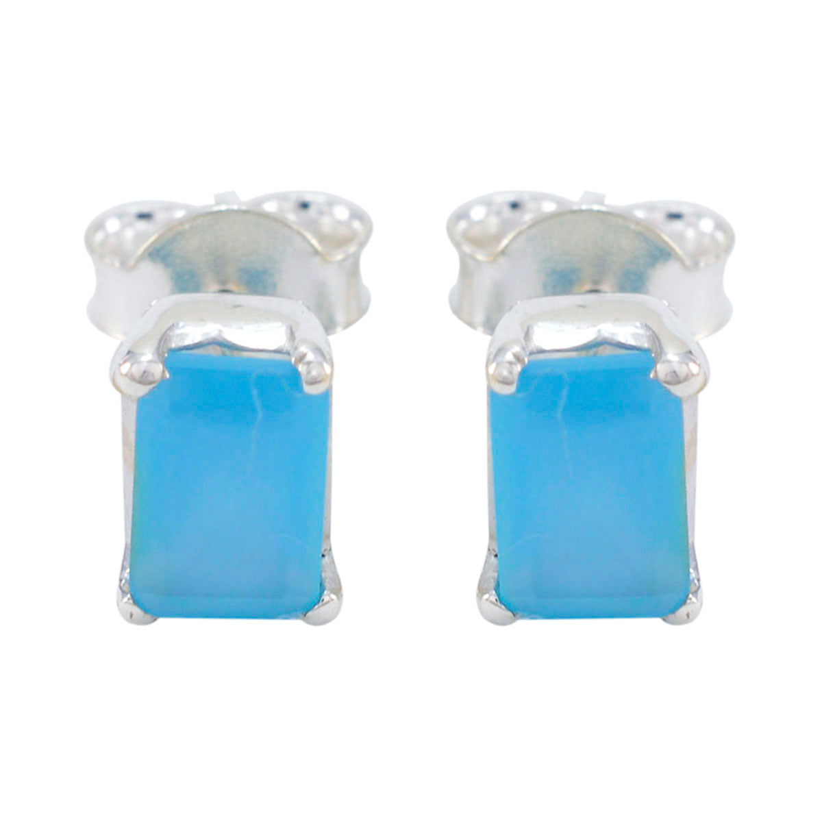Carla Blue Solitaire Stud Earrings for Everyday Glam Blue Chalcedony Blue Stud