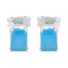 Carla Blue Solitaire Stud Earrings for Everyday Glam Blue Chalcedony Blue Stud