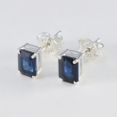 Patricia Blue Solitaire Stud Earrings with Silver Setting