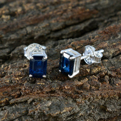 Patricia Blue Solitaire Stud Earrings with Silver Setting