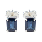Patricia Blue Solitaire Stud Earrings with Silver Setting Blue Sapphire Blue Stud
