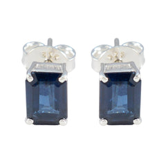 Patricia Blue Solitaire Stud Earrings with Silver Setting Blue Sapphire Blue Stud
