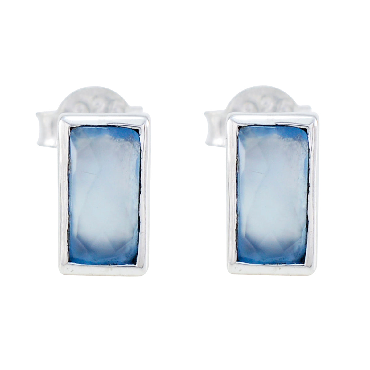Ivana Blue Solitaire Stud Earrings for Everyday Glam Chalcedony Blue Stud