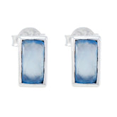 Ivana Blue Solitaire Stud Earrings for Everyday Glam Chalcedony Blue Stud