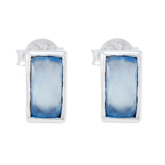 Ivana Blue Solitaire Stud Earrings for Everyday Glam Chalcedony Blue Stud