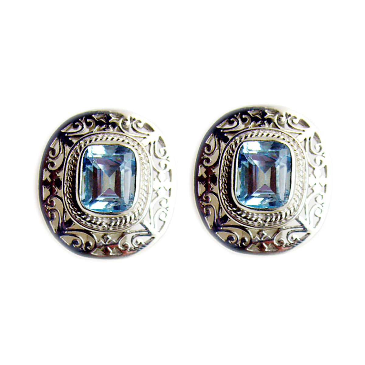 Nayara Blue Solitaire Stud Earrings - Elegant Gemstone Shine Blue Topaz Blue Stud