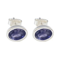 Ji-eun Blue Solitaire Stud Earrings for Everyday Glam Iolite Blue Stud