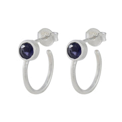 Isabelle Blue Solitaire Stud Earrings in Silver Iolite Blue Stud