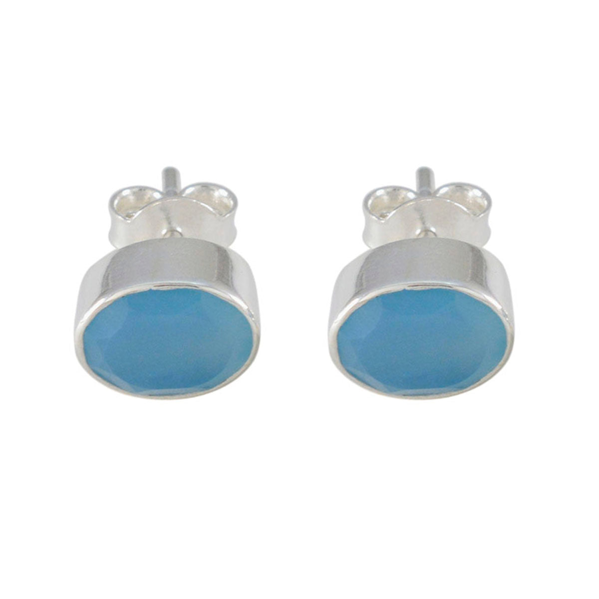 Aria Blue Solitaire Stud Earrings for Everyday Glam Chalcedony Blue Stud