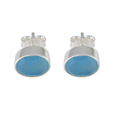 Aria Blue Solitaire Stud Earrings for Everyday Glam Chalcedony Blue Stud