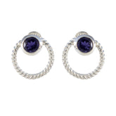Fernanda Blue Solitaire Stud Earrings for All Occasions Iolite Blue Stud