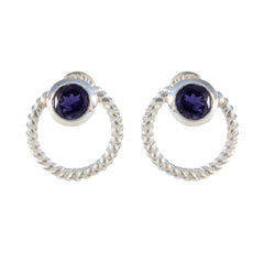 Fernanda Blue Solitaire Stud Earrings for All Occasions Iolite Blue Stud
